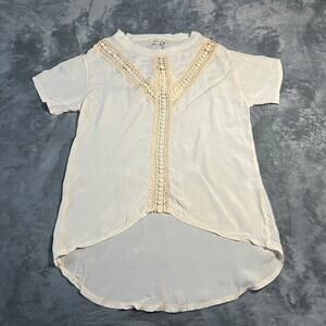 Kosmika Crewneck Crochet Trim Blouse Size Small NEW Semi Sheer Boho Cottagecore